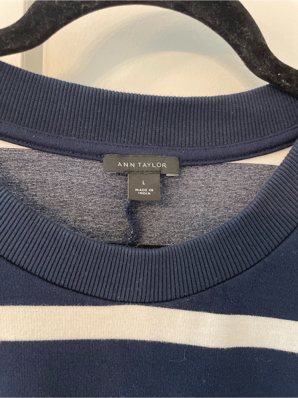 Ann Taylor Navy & White Striped Button-Shoulder Tee - Picture 3 of 3